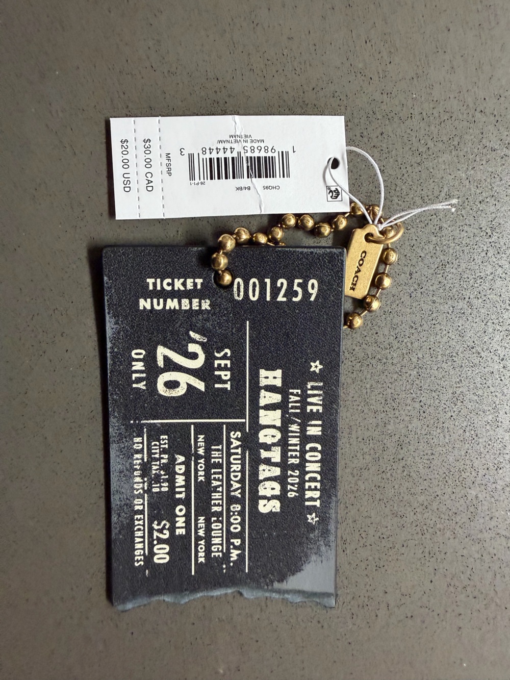 COACH Hangtags Concert - Ticket Bag Charm